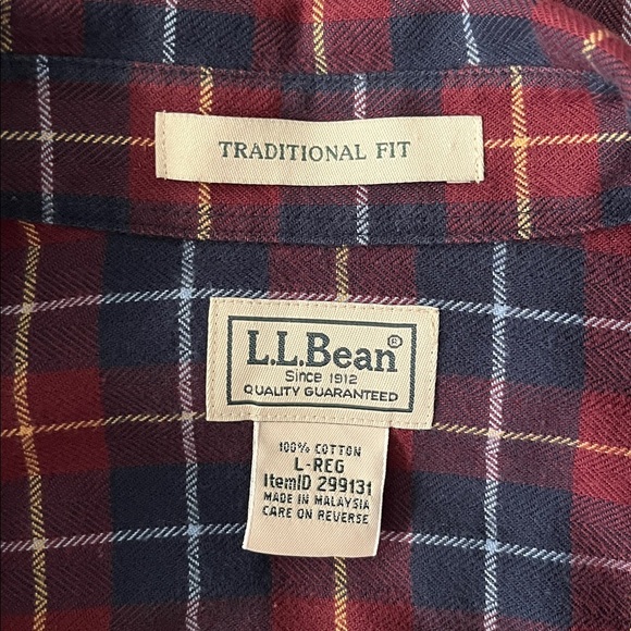 L.L. Bean Traditional Fit 100% Cotton Plaid Flannel Button Down Shirt L-Reg - Picture 6 of 7